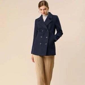 Fleurette Women’s Reese Midnight Double Breasted Wool Peacoat Size 0